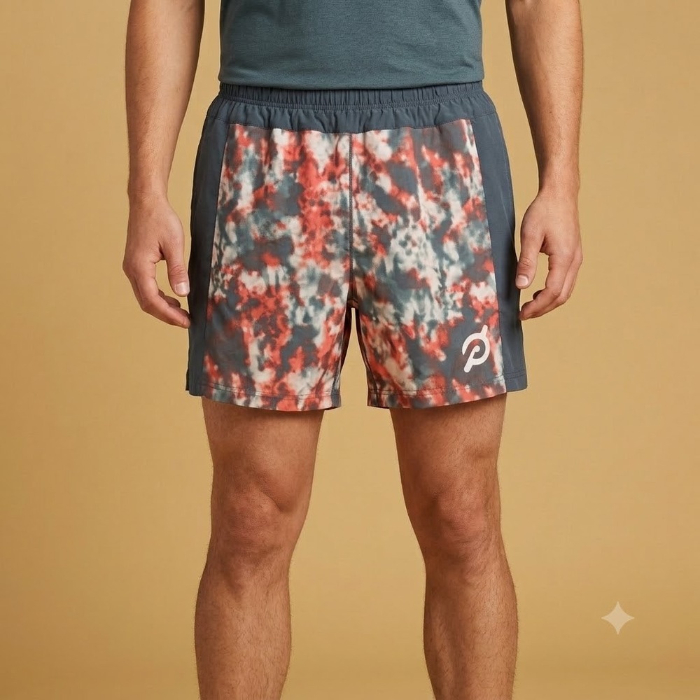 Peloton‎ x Fourlaps Running Shorts Mens XL Gray Red Pattern